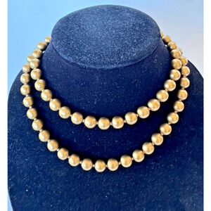 Vtg KJL Brushed Gold Faux Pearl Necklace Double or Single Strand